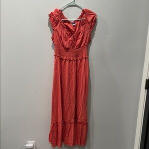 Old Navy peachish/orange Maxi Sundress with Puff Sleeves